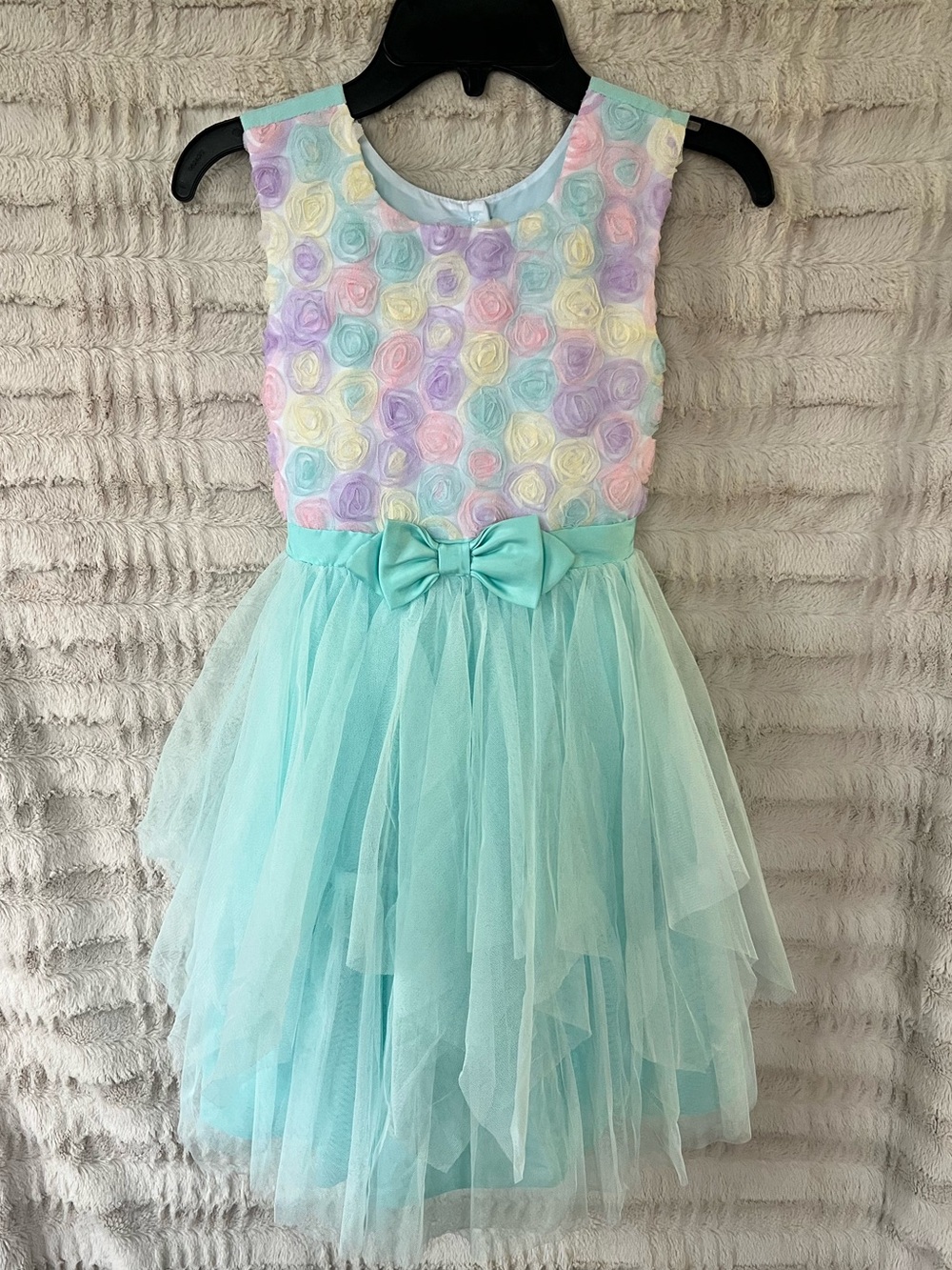 Jona Michelle Pastel Rosette Party Dress in Lilac Pink Yellow Mint